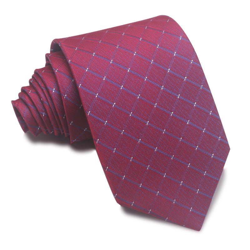 8CM Polyester Jacquard Striped Tie Men's Business Formal Red Black Blue - Sophinity