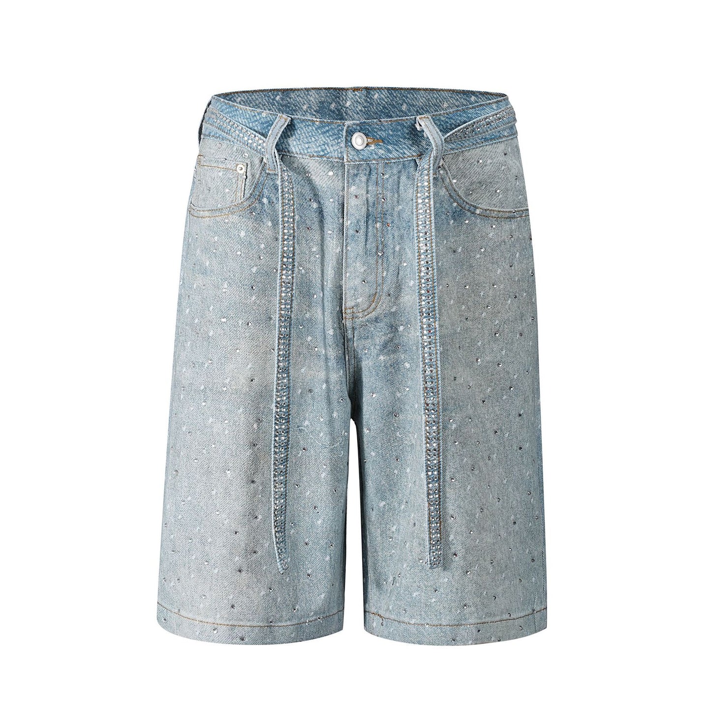 Ins Style Washed Rhinestone Belt Belt Denim Shorts - Sophinity