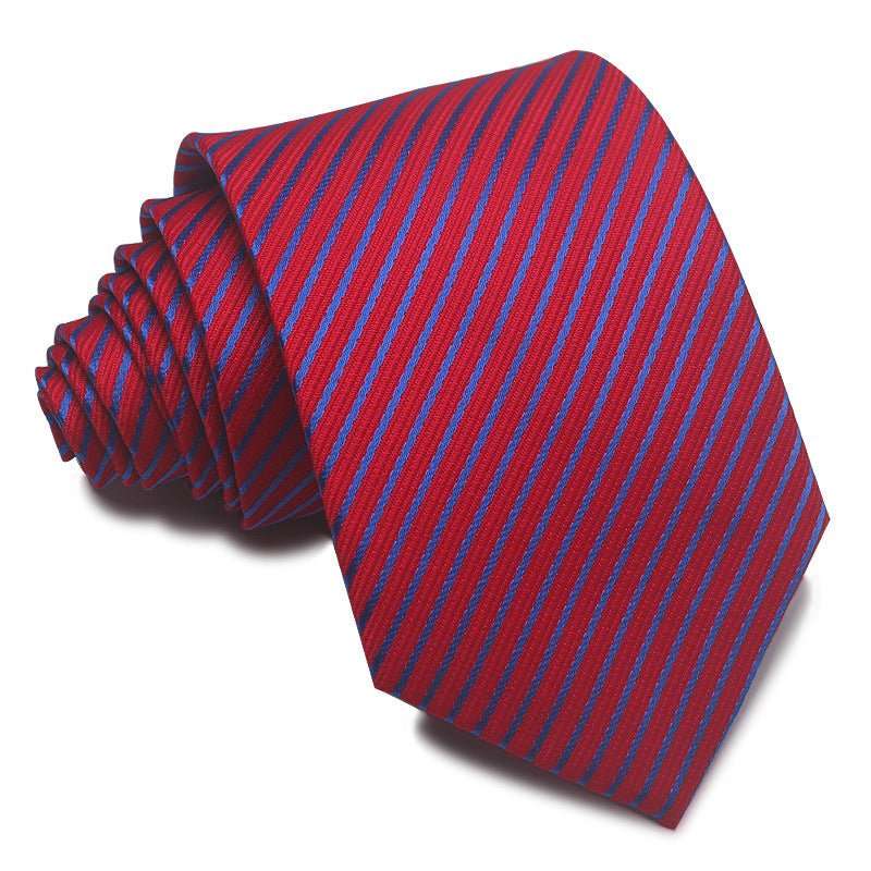 8CM Polyester Jacquard Striped Tie Men's Business Formal Red Black Blue - Sophinity