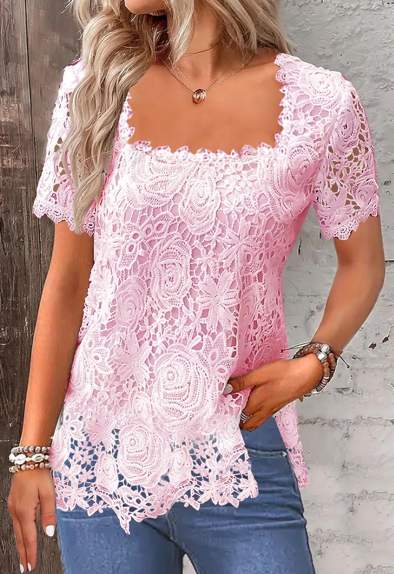 Rose Lace T-shirt Top For Women - Sophinity