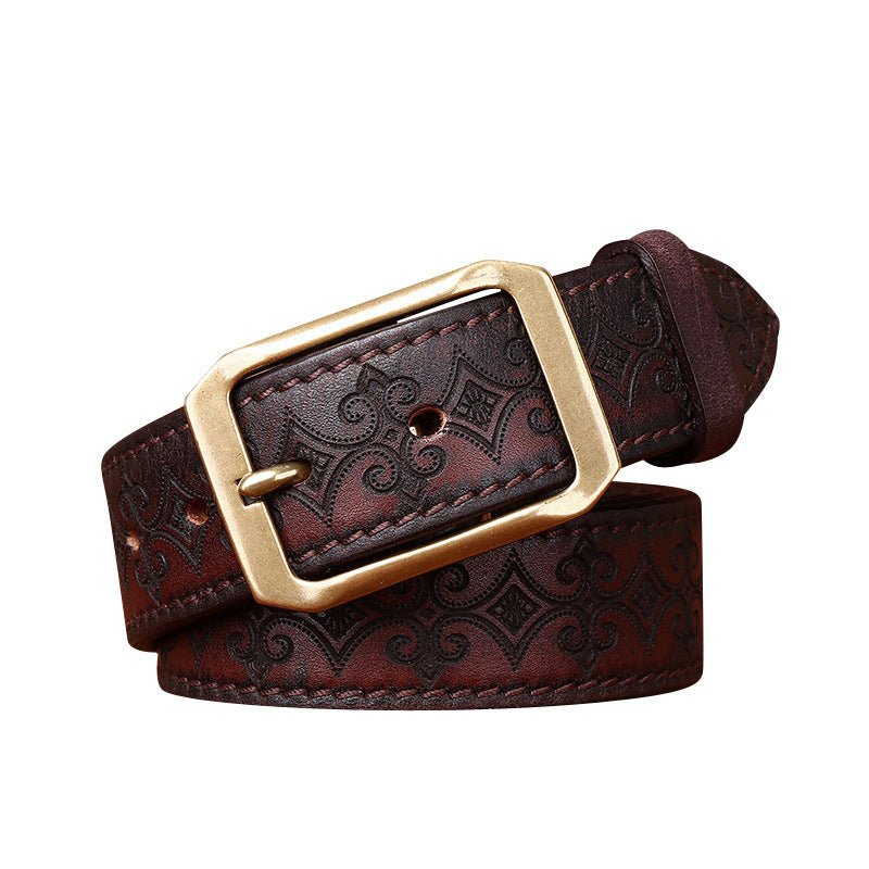 Thick First Layer Cowhide Double - sided Available Carved Genuine Leather Belt - Sophinity