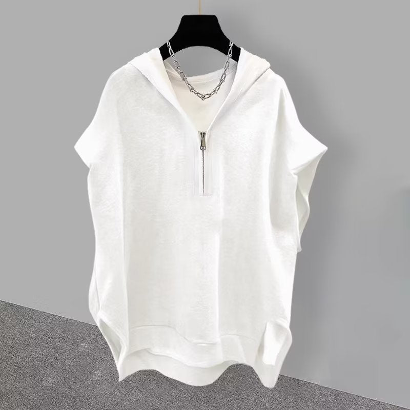 Solid Color Zipper Hooded Sleeveless T-shirt Men's Summer - Sophinity