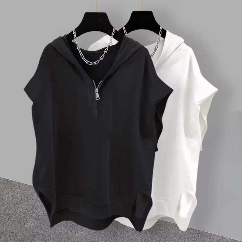 Solid Color Zipper Hooded Sleeveless T-shirt Men's Summer - Sophinity