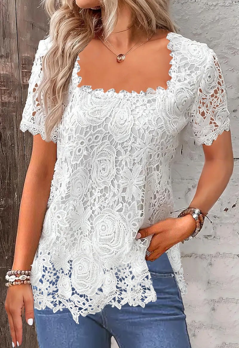 Rose Lace T-shirt Top For Women - Sophinity