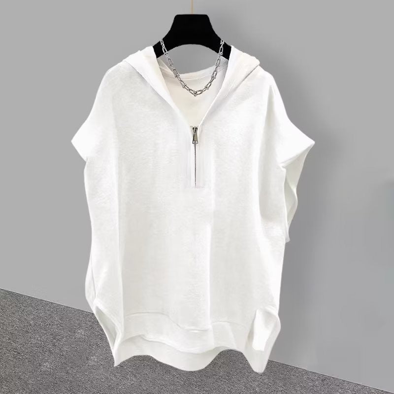 Solid Color Zipper Hooded Sleeveless T-shirt Men's Summer - Sophinity