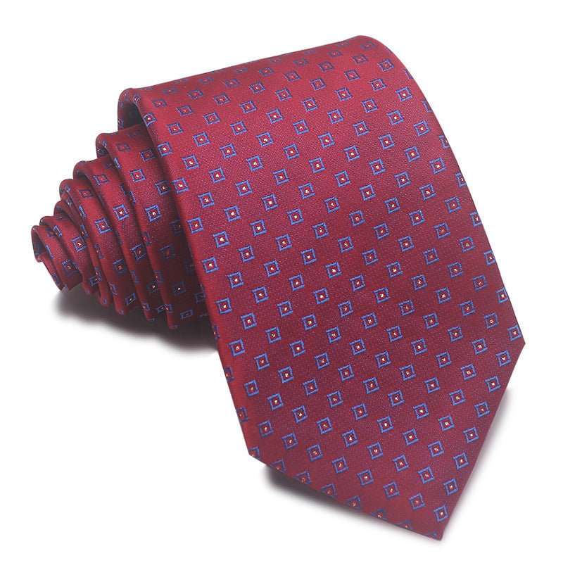 8CM Polyester Jacquard Striped Tie Men's Business Formal Red Black Blue - Sophinity