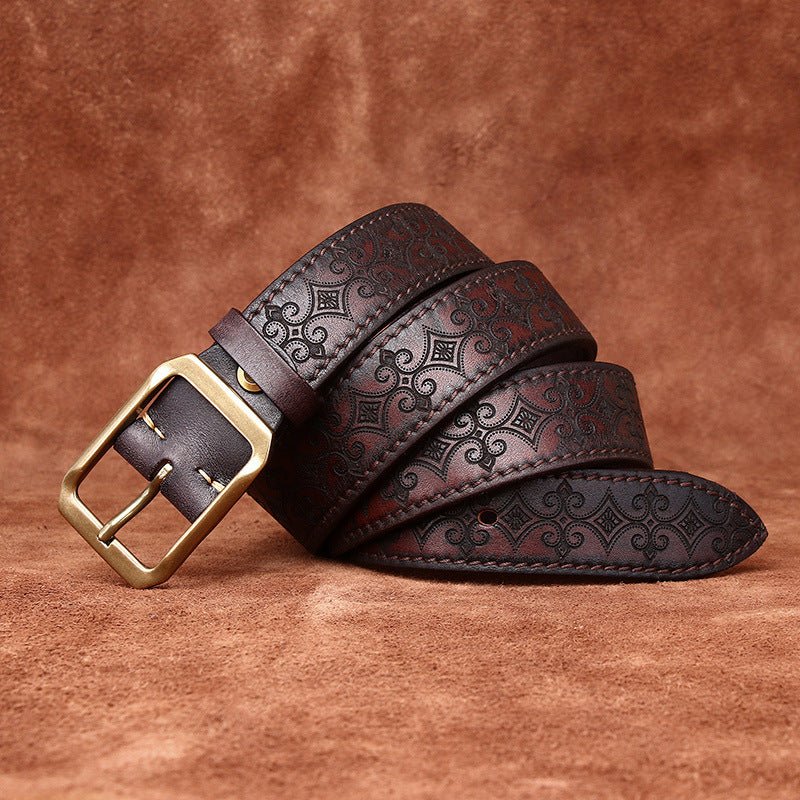 Thick First Layer Cowhide Double - sided Available Carved Genuine Leather Belt - Sophinity