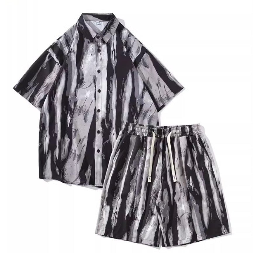 Casual Tie - dye Men's Loose Flower Shirt Suit - Sophinity
