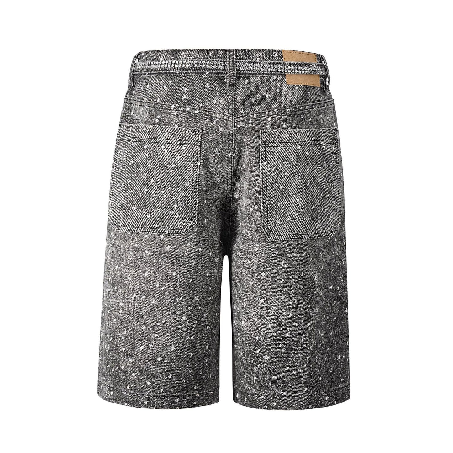 Ins Style Washed Rhinestone Belt Belt Denim Shorts - Sophinity