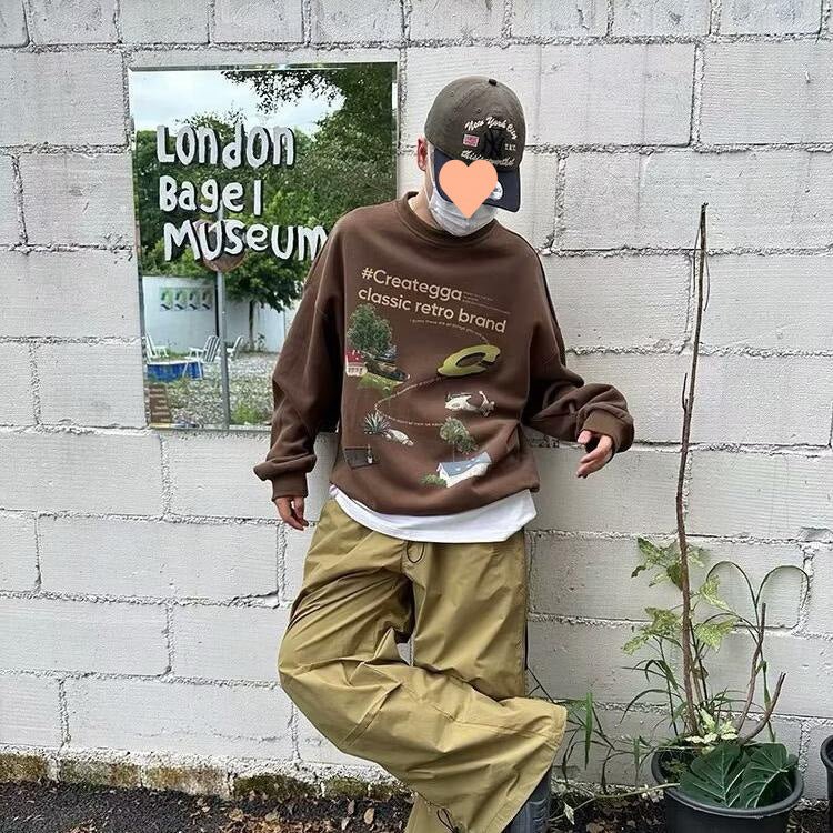 High Street American Retro Printed Sweater - Sophinity