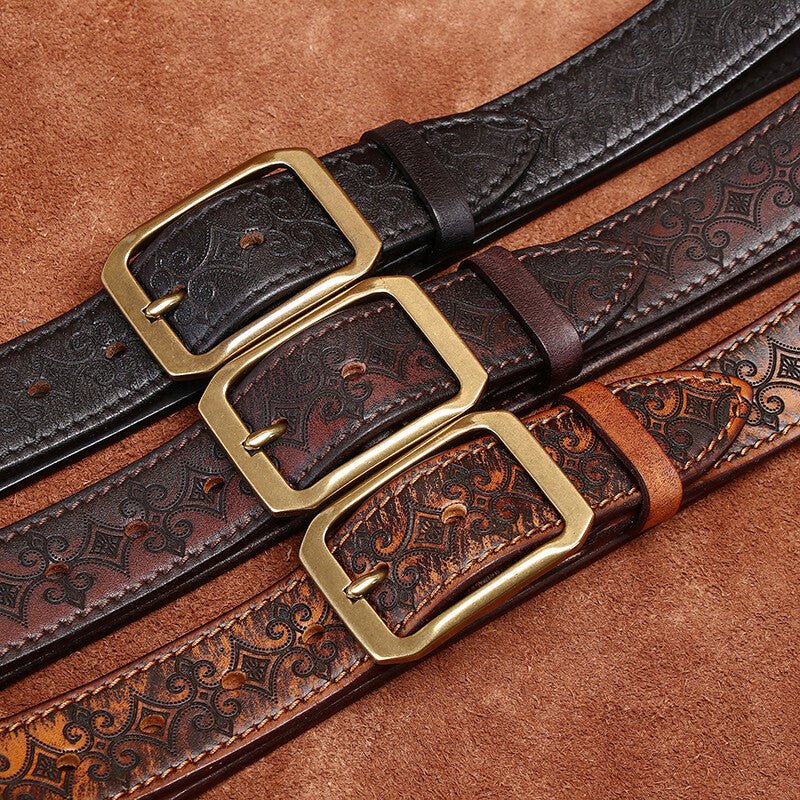 Thick First Layer Cowhide Double - sided Available Carved Genuine Leather Belt - Sophinity