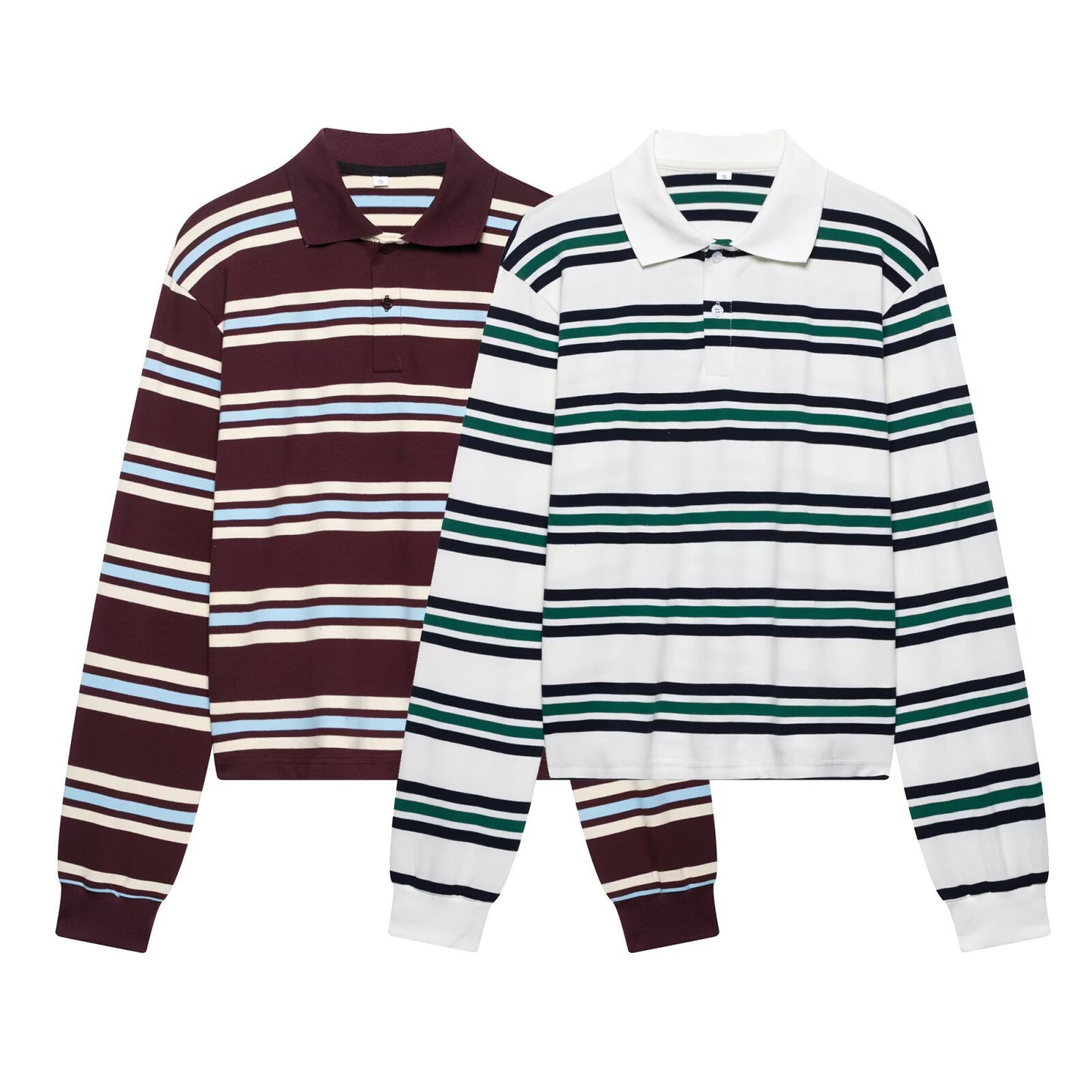 Spring New Women's Fashion Striped Polo Retro Long Sleeve Contrast Color Top - Sophinity