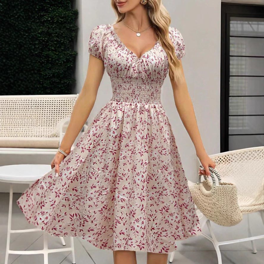 Vintage Floral Puff Sleeve French Dress - Sophinity
