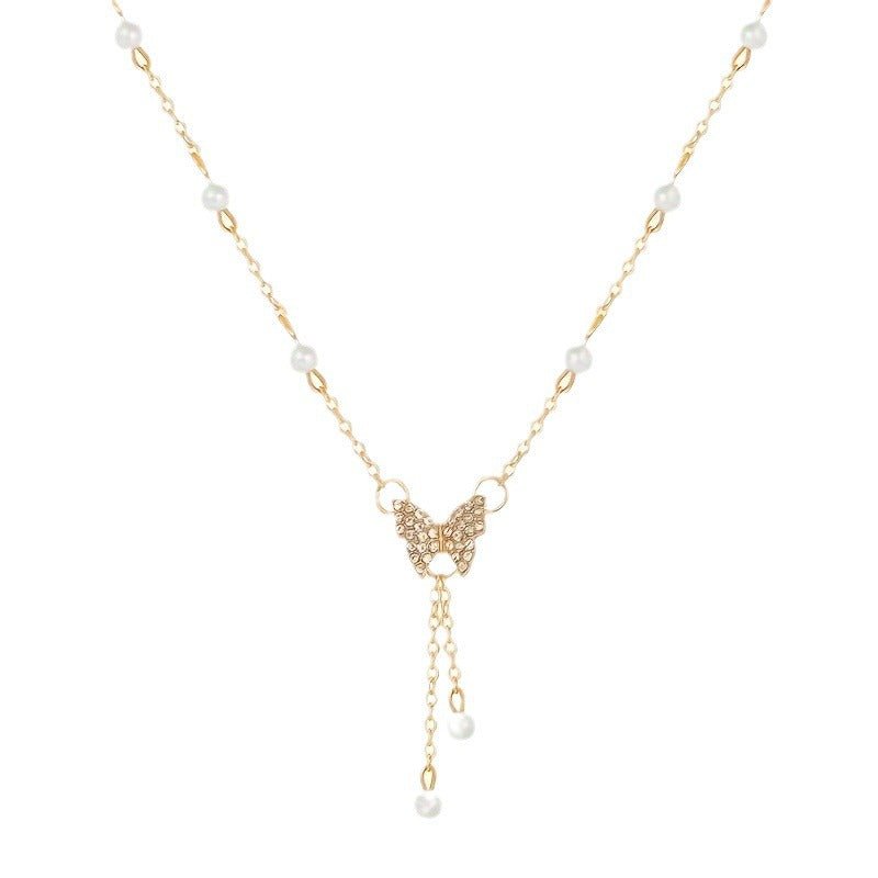 Fashion Personality Women Butterfly Pearl All - match Necklace - Sophinity