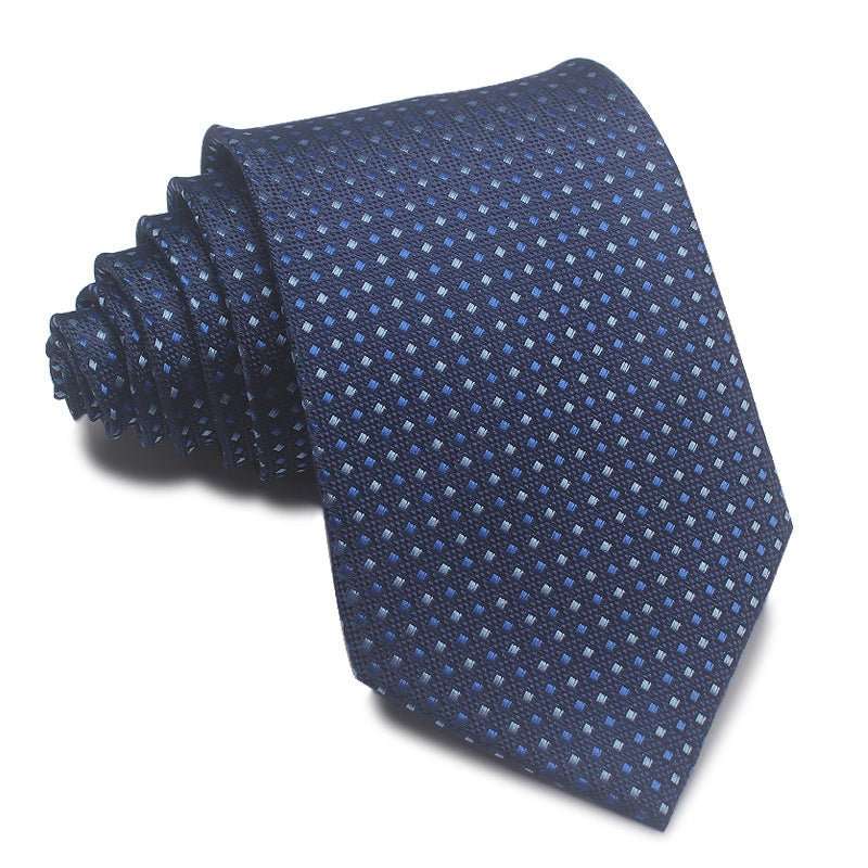 8CM Polyester Jacquard Striped Tie Men's Business Formal Red Black Blue - Sophinity