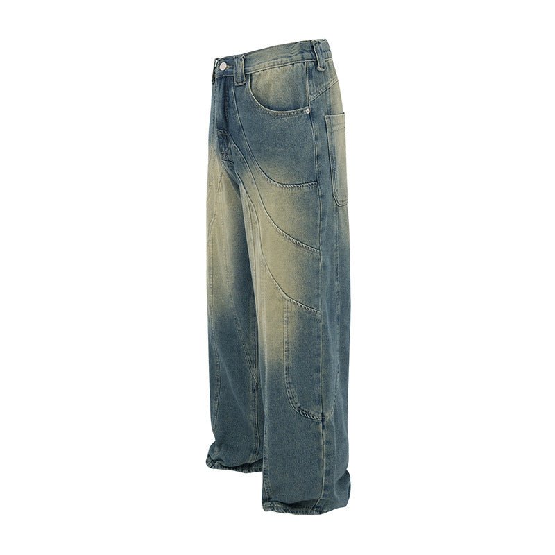 American - style Retro Washed Distressed Structural Stitching Jeans For Men - Sophinity