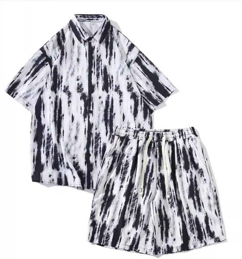 Casual Tie - dye Men's Loose Flower Shirt Suit - Sophinity