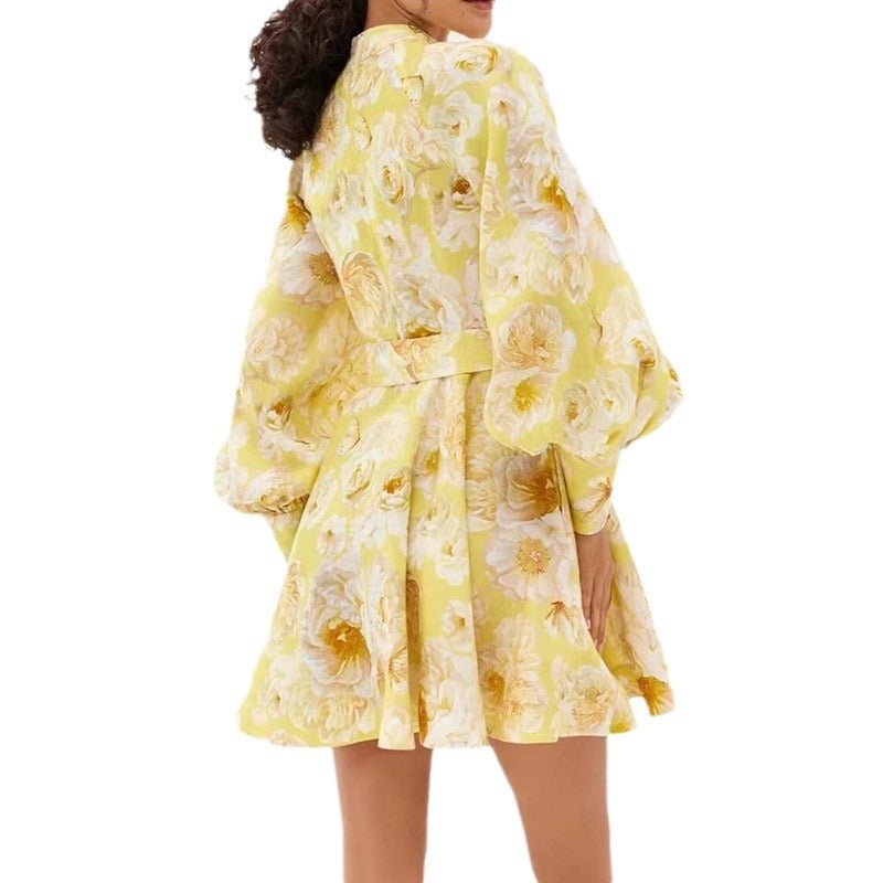 Belt Lantern Sleeve Holiday Swing Dress - Sophinity