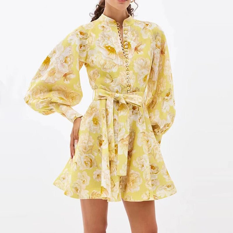 Belt Lantern Sleeve Holiday Swing Dress - Sophinity