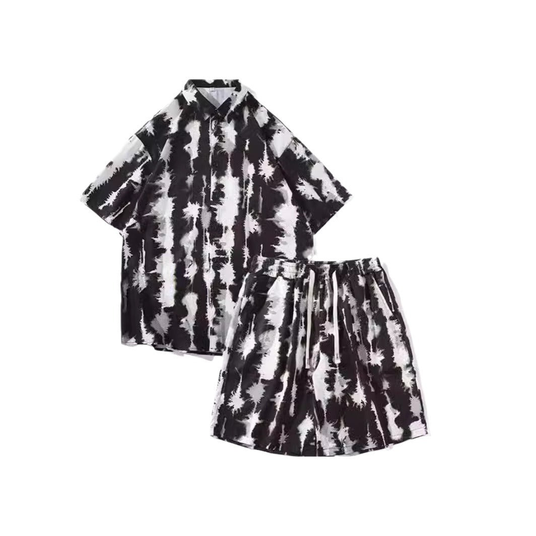 Casual Tie - dye Men's Loose Flower Shirt Suit - Sophinity