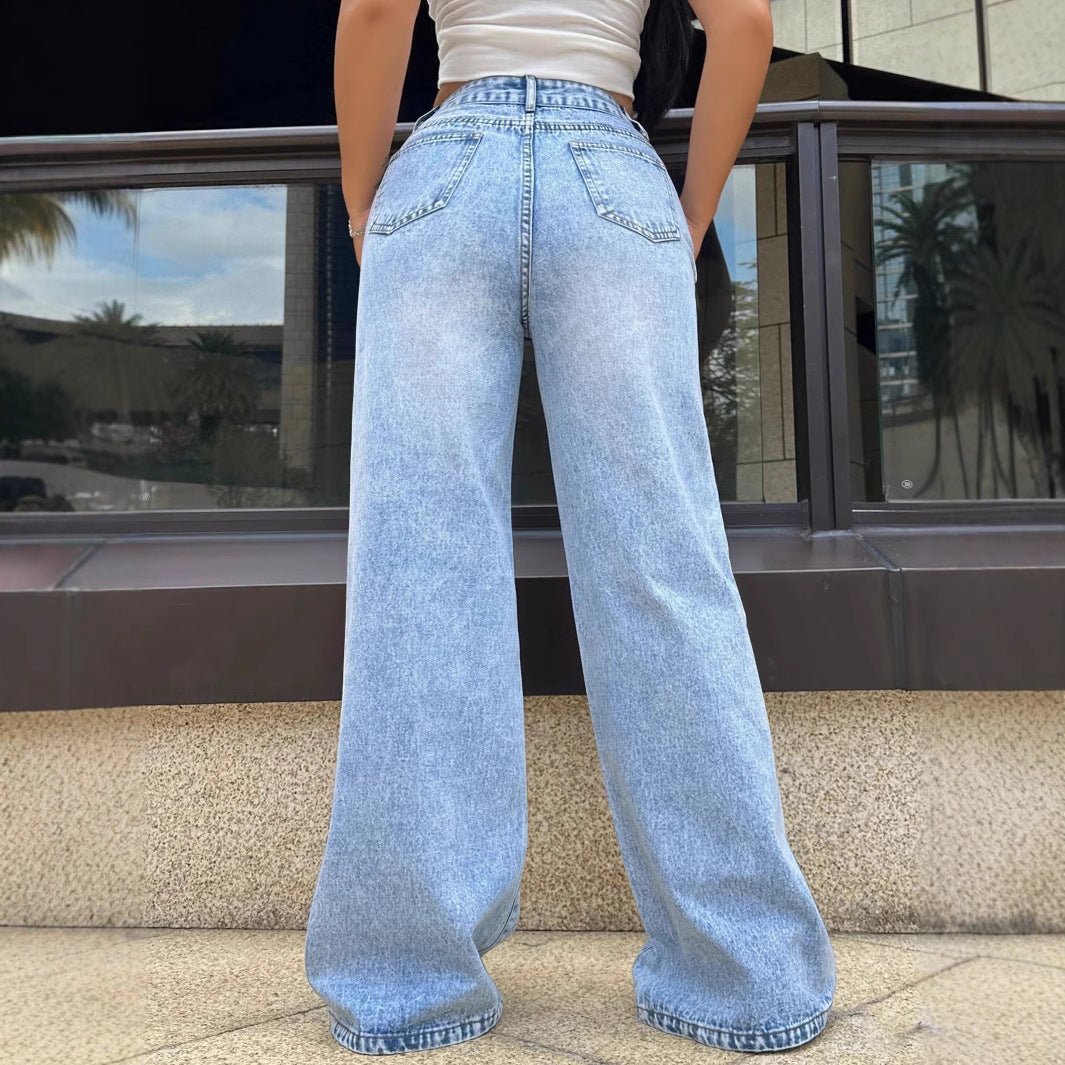 Ripped Washed Jeans Loose Straight Wide Leg - Sophinity