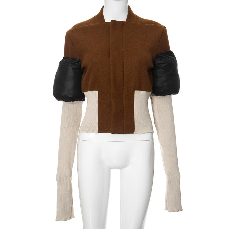 Autumn And Winter New Contrast Color Stand-up Collar Zipper Cardigan Outerwear - Sophinity