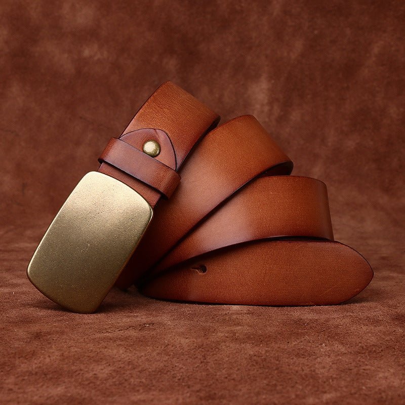 Wide Top Layer Smooth Buckle Retro Frosted Belt - Sophinity