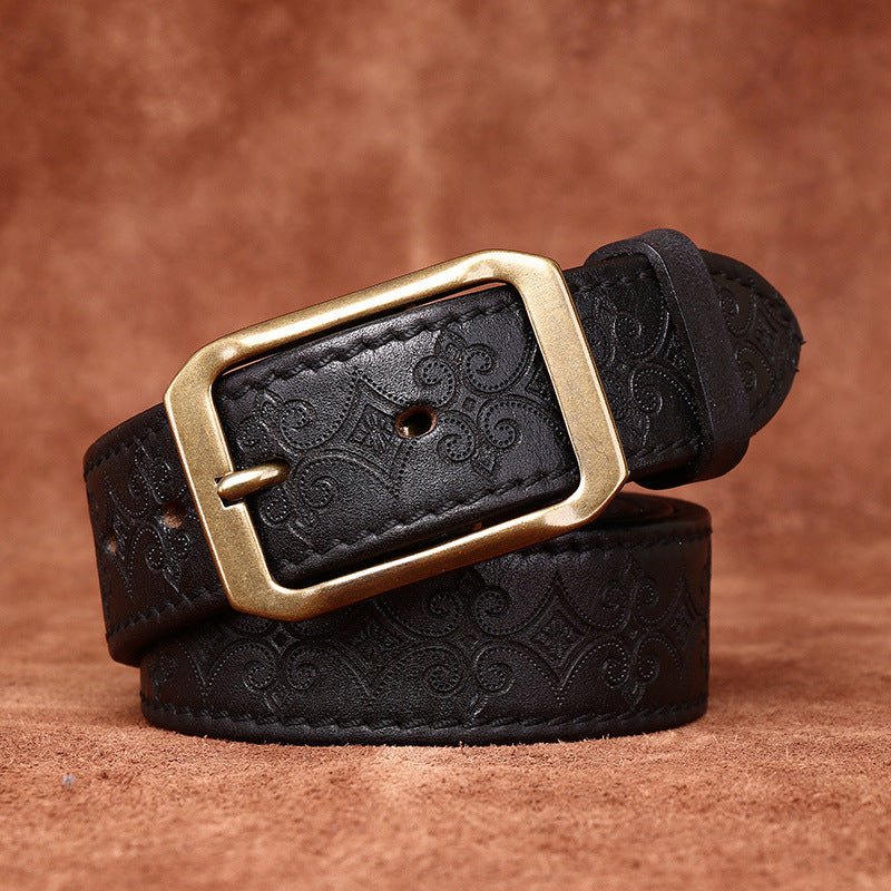 Thick First Layer Cowhide Double - sided Available Carved Genuine Leather Belt - Sophinity
