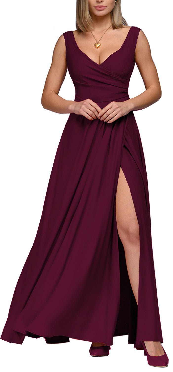 Solid Color Sleeveless Waist Formal Dress - Sophinity