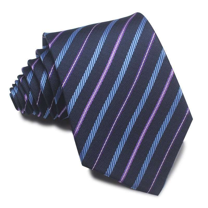 8CM Polyester Jacquard Striped Tie Men's Business Formal Red Black Blue - Sophinity
