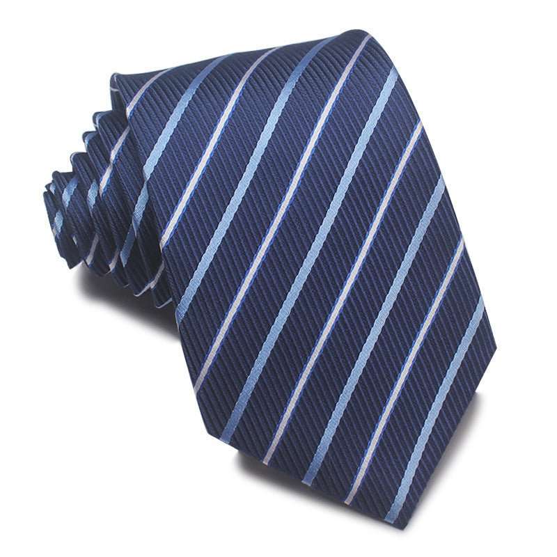 8CM Polyester Jacquard Striped Tie Men's Business Formal Red Black Blue - Sophinity