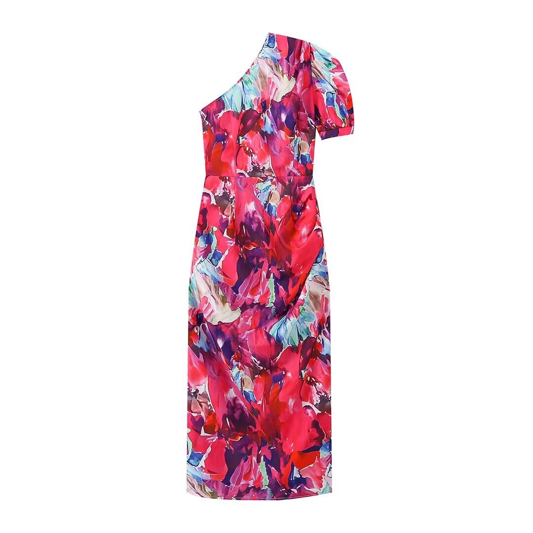 Women's Fashion French Asymmetric Short Sleeve Dress - Sophinity