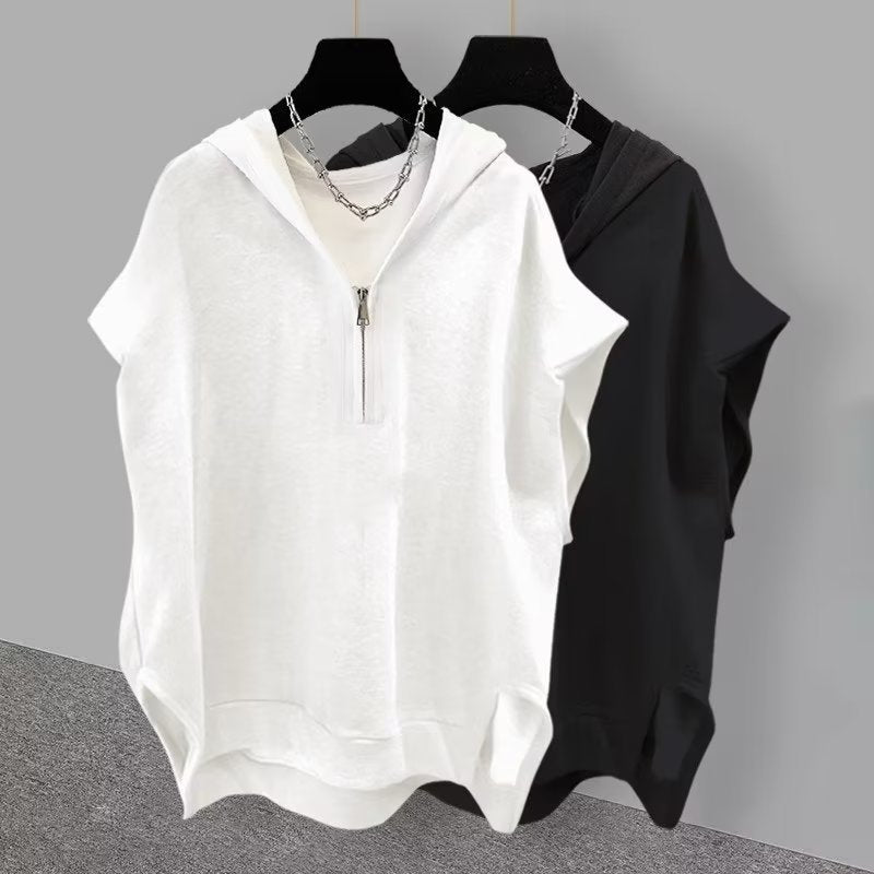 Solid Color Zipper Hooded Sleeveless T-shirt Men's Summer - Sophinity