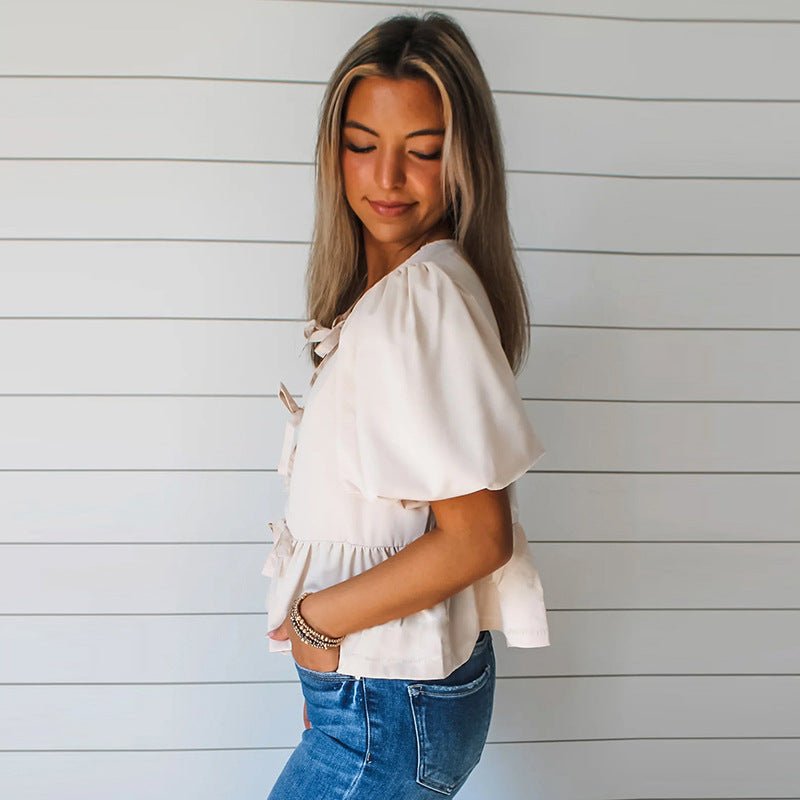 Spring And Summer New Solid Color Pullover Short - sleeved Top For Women - Sophinity