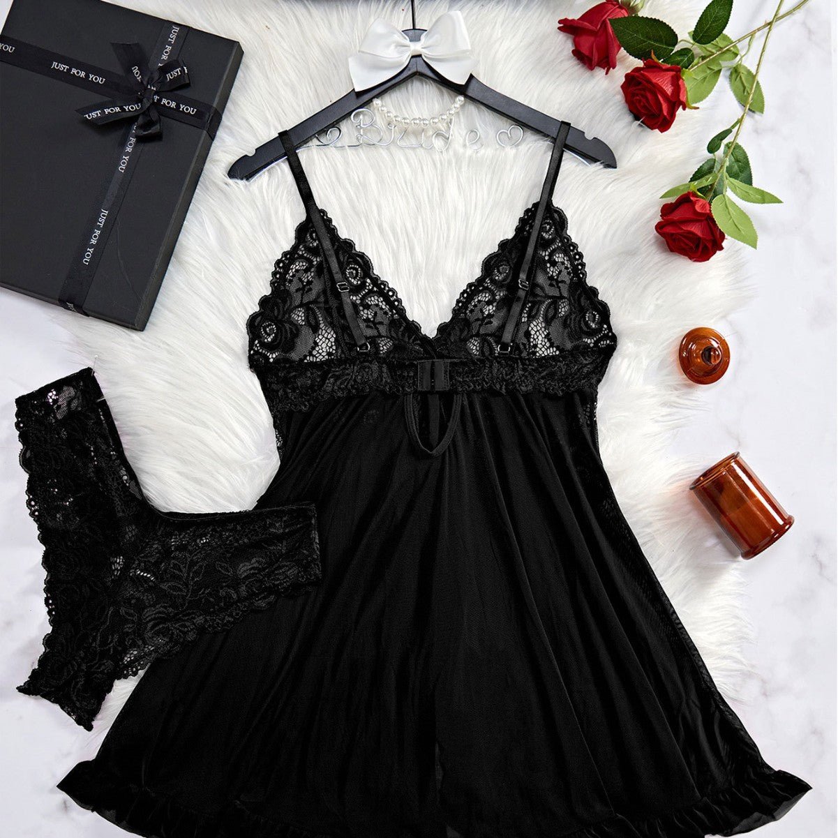Two - piece Suspender Dress Mesh Transparent Nightdress - Sophinity