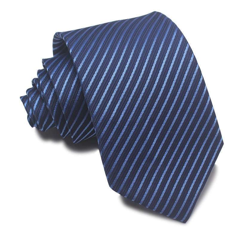 8CM Polyester Jacquard Striped Tie Men's Business Formal Red Black Blue - Sophinity