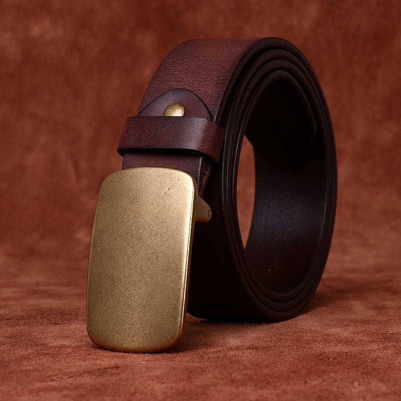 Wide Top Layer Smooth Buckle Retro Frosted Belt - Sophinity