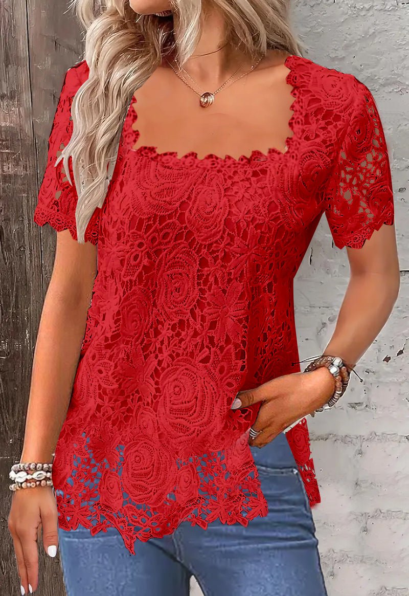 Rose Lace T-shirt Top For Women - Sophinity