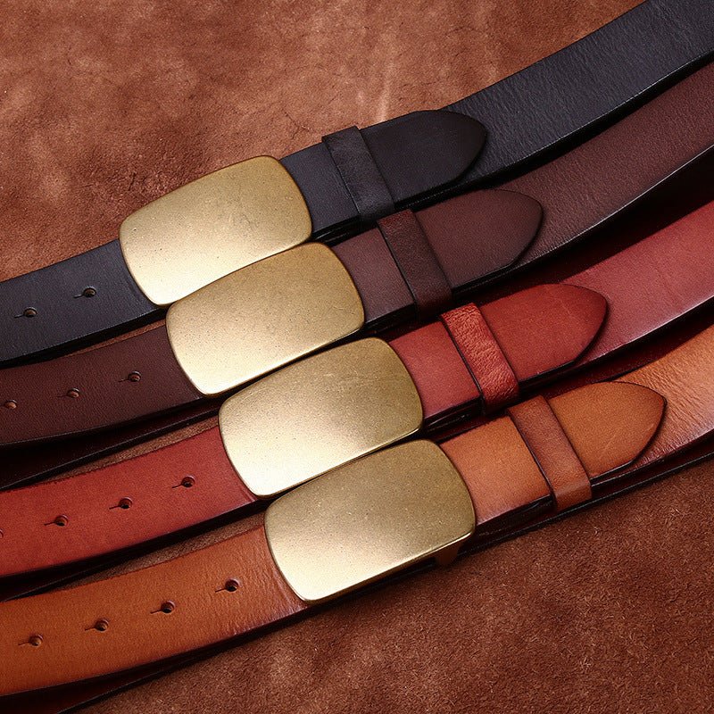 Wide Top Layer Smooth Buckle Retro Frosted Belt - Sophinity