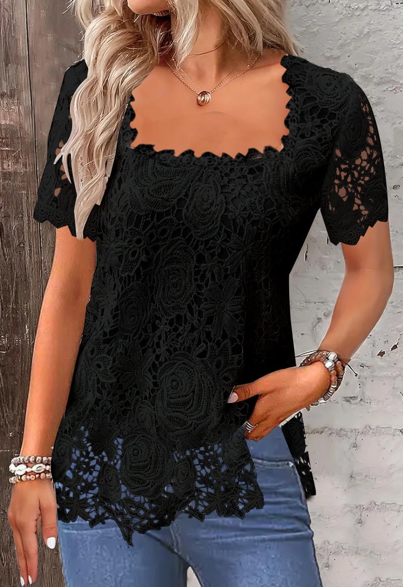 Rose Lace T-shirt Top For Women - Sophinity
