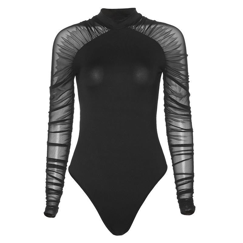 Mesh Stitching Solid Color Jumpsuit For Women - Sophinity