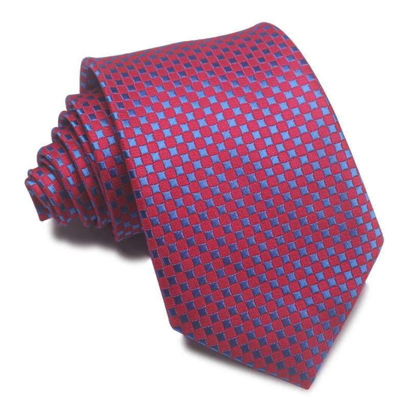 8CM Polyester Jacquard Striped Tie Men's Business Formal Red Black Blue - Sophinity