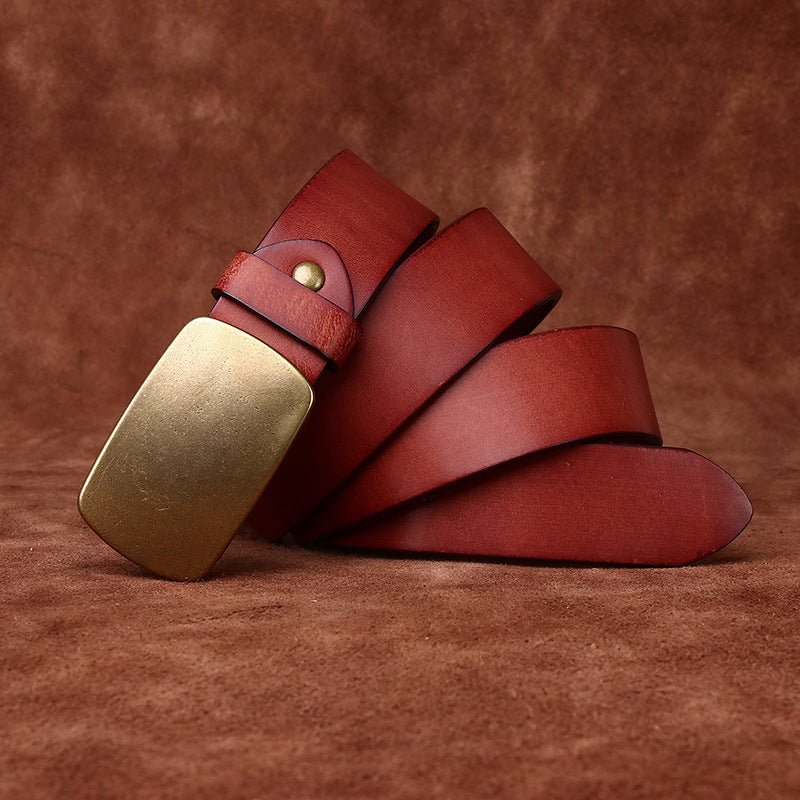 Wide Top Layer Smooth Buckle Retro Frosted Belt - Sophinity