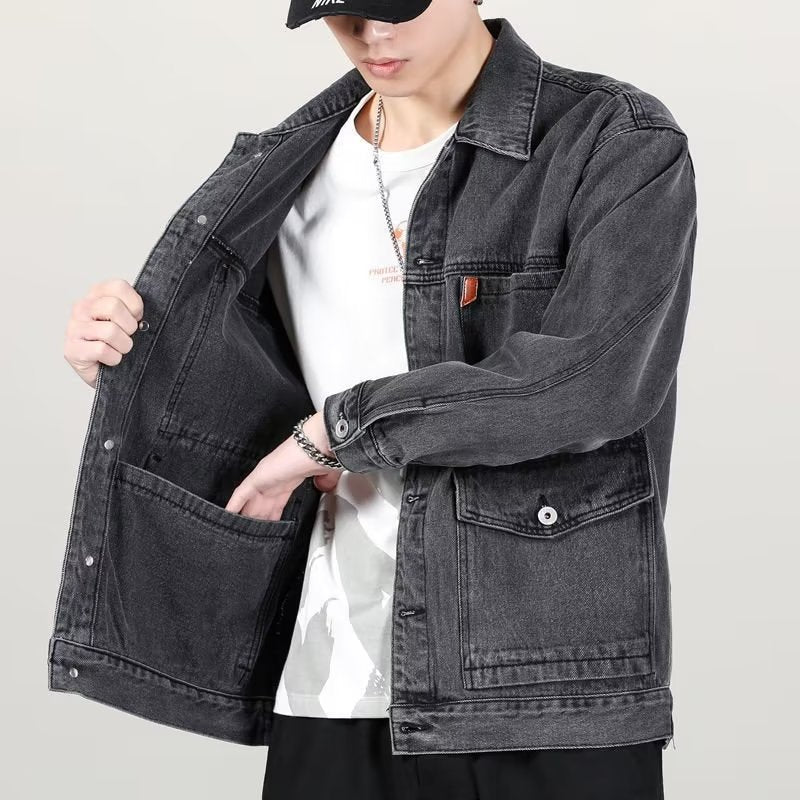 Fashion Smoky Gray Vintage Denim Jacket Men - Sophinity