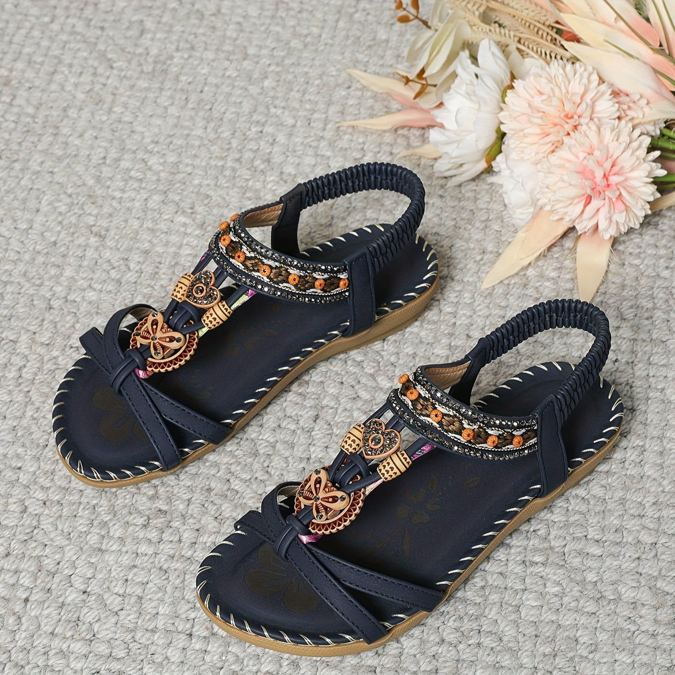 Bohemian Thong Sandals Summer Fashion Flowers Flat Beach Shoes For Women - Sophinity