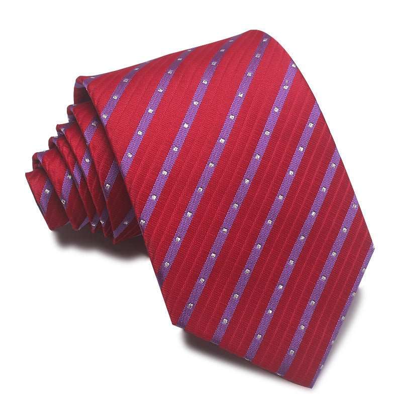 8CM Polyester Jacquard Striped Tie Men's Business Formal Red Black Blue - Sophinity