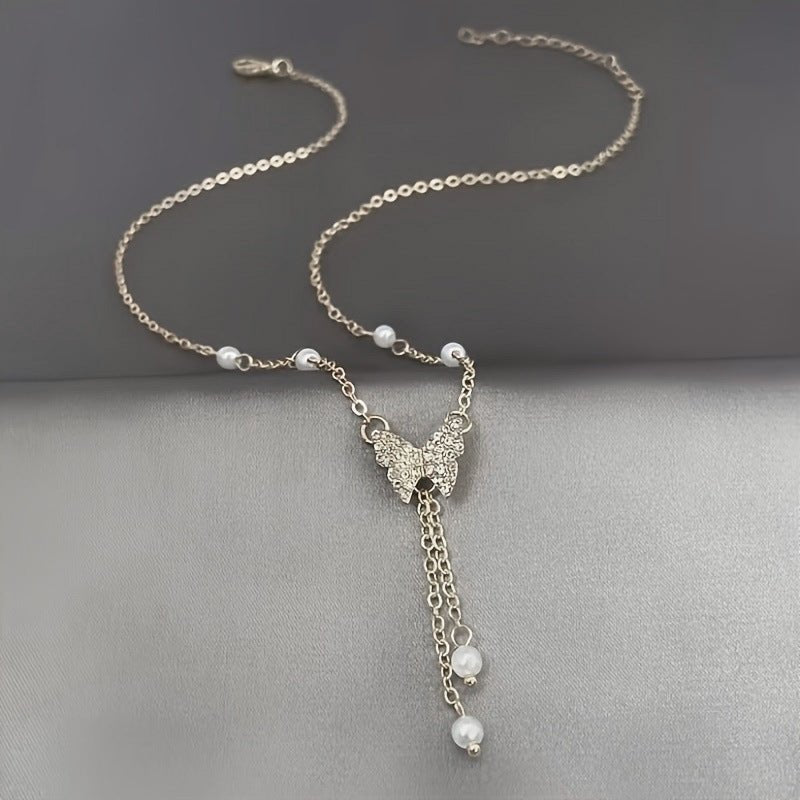 Fashion Personality Women Butterfly Pearl All - match Necklace - Sophinity