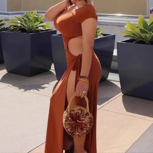 Women's Fashion Personality Bandage Short Sleeve Dress - Sophinity