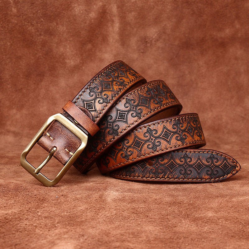 Thick First Layer Cowhide Double - sided Available Carved Genuine Leather Belt - Sophinity