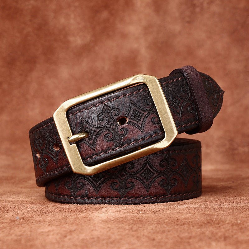 Thick First Layer Cowhide Double - sided Available Carved Genuine Leather Belt - Sophinity